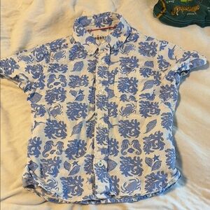 Mini Boden Blue Coral/fish Print Button-Up Shirt